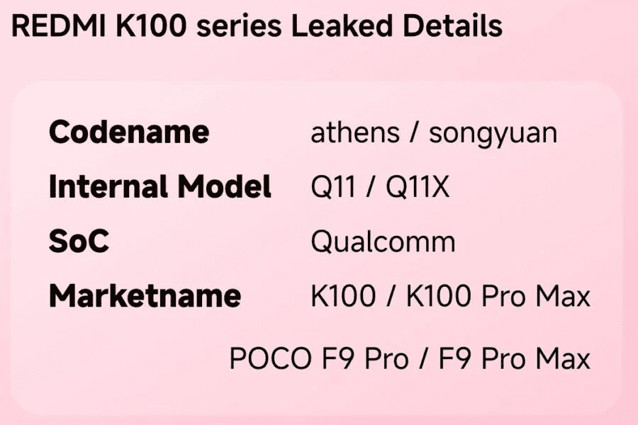 Redmi K100 Leak Confirms Two Devices and Qualcomm Flagship Chips